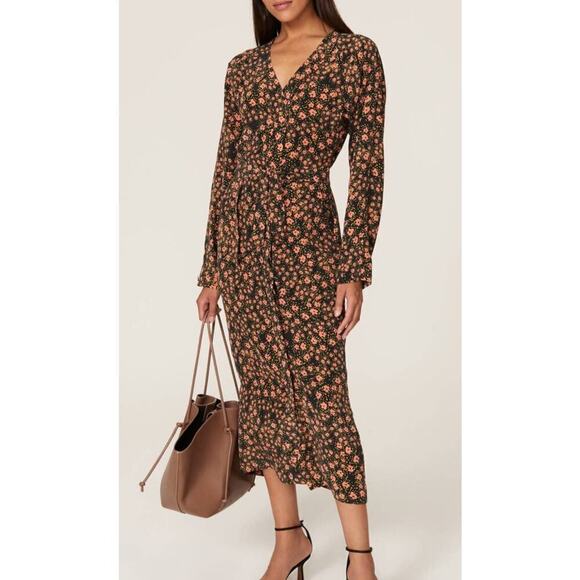 Equipment Guitain Wrap Silk Dress Long Sleeve Floral Size M - Picture 1 of 9